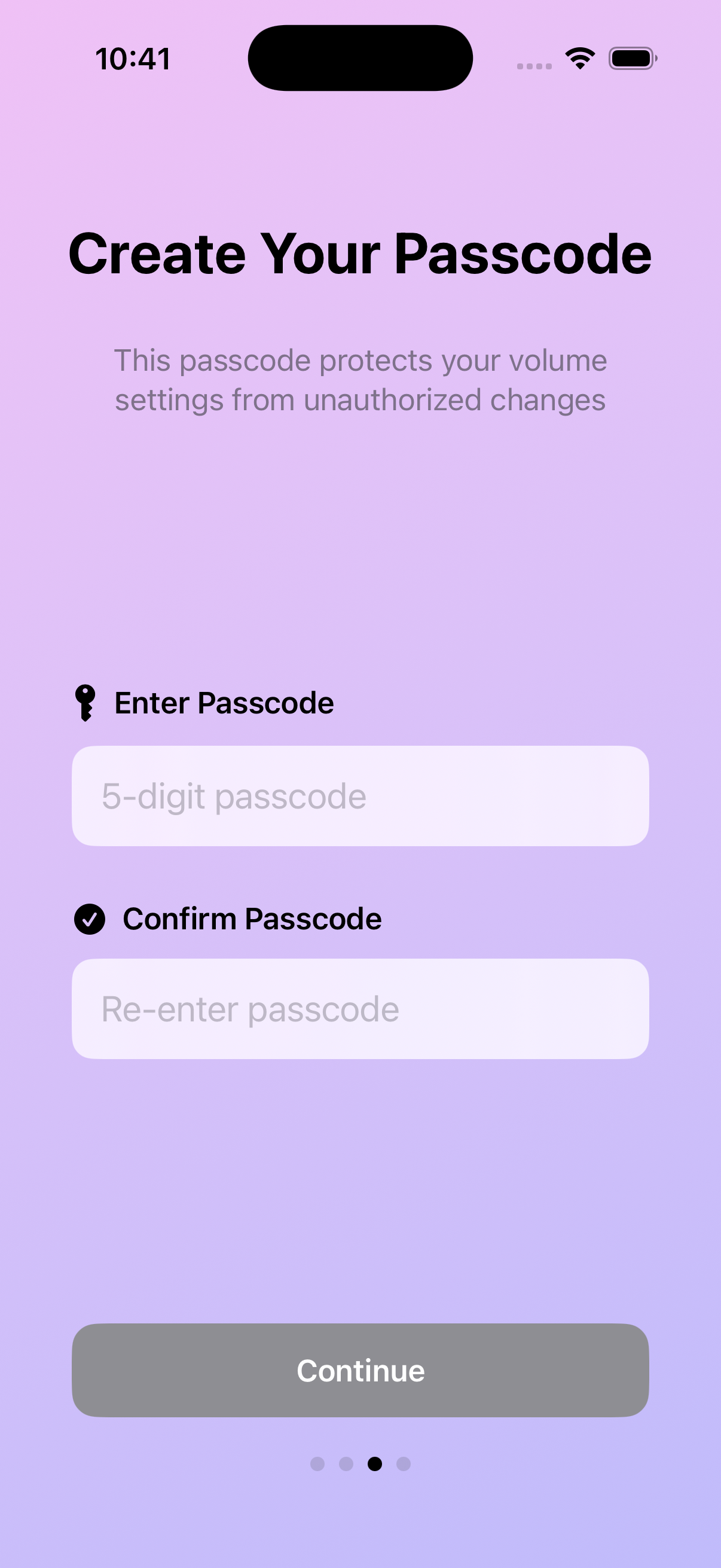 Create secure passcode screen